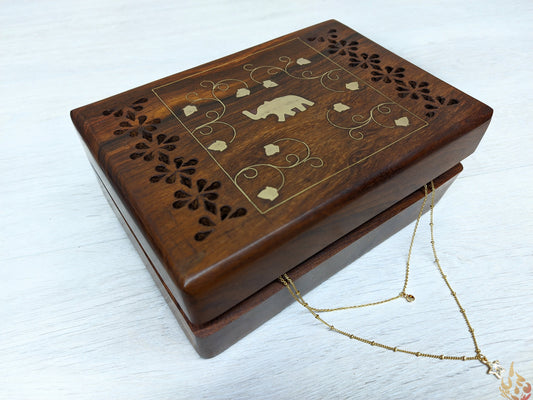 Small Jewellery Box Jali and Elephant Brass Inlaid - Easterninspiration