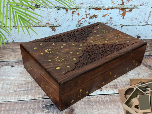 Floral Carved Inlaid Wedding Keepsake memento box - Easterninspiration