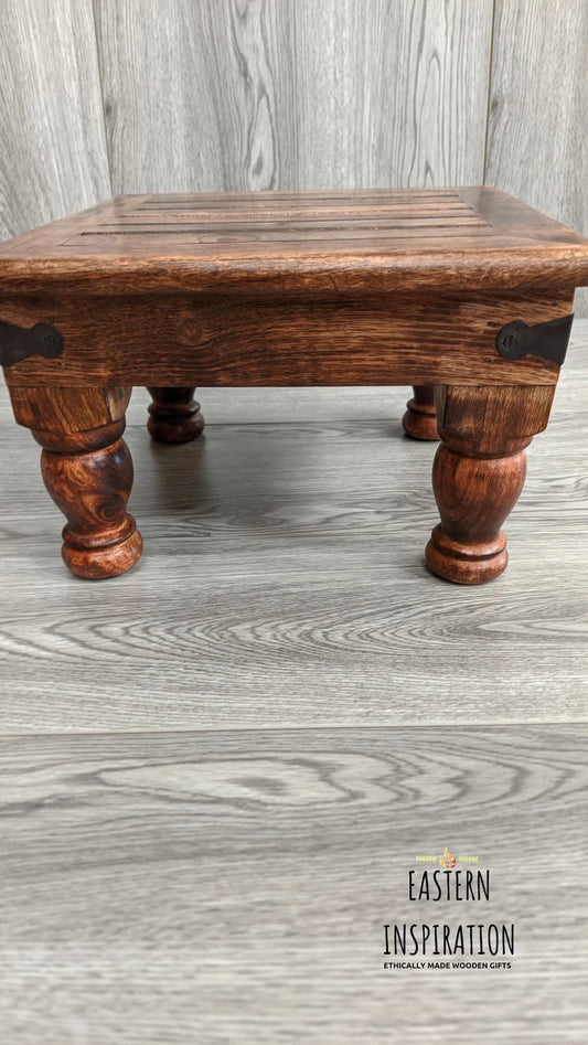 Black Brass Inlaid Low Plater Footstool - Easterninspiration