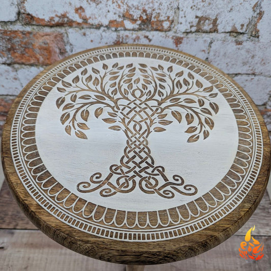 Rustic Three Legged Tree Of Life Side Table - Easterninspiration