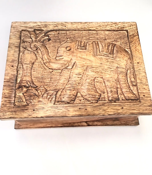 Mango Wooden Carved Elephant Box - Easterninspiration