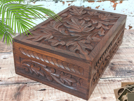 Oak Leaf Carved Box Boho Decor Boho Gifts - Easterninspiration