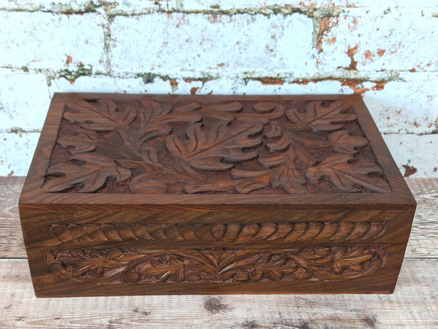 Oak Leaf Carved Box Boho Decor Boho Gifts - Easterninspiration