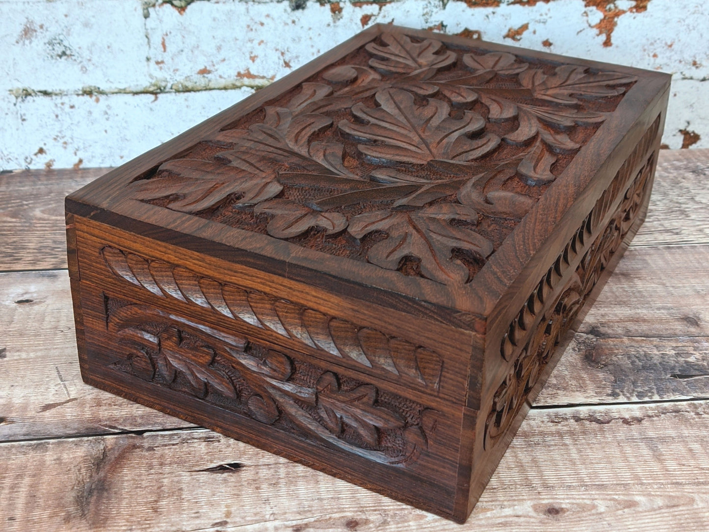 Oak Leaf Carved Box Boho Decor Boho Gifts - Easterninspiration