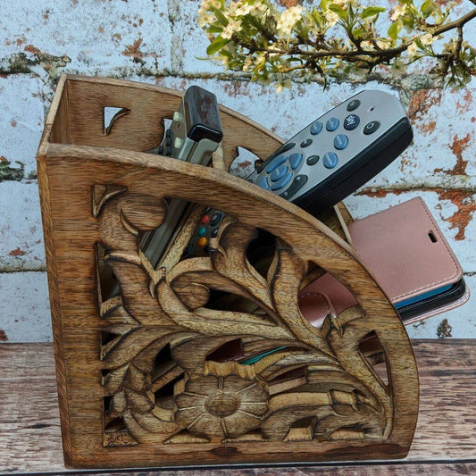 Light Rustic Mango cured fan shaped Remote control stand