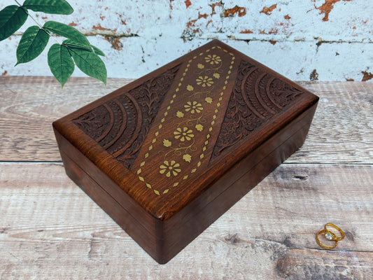 Brass Inlaid Diagonal Jewellery Box Great for Mum - Easterninspiration