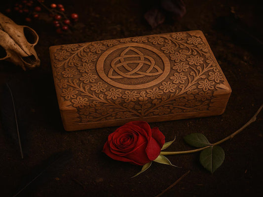 Carved Triquetra Floral Altar Box or small Jewellery box
