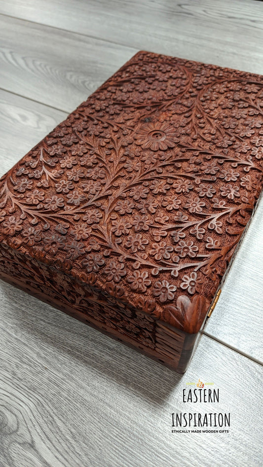 Floral fine intricately needle carved Box Great Jewellery Box - Easterninspiration