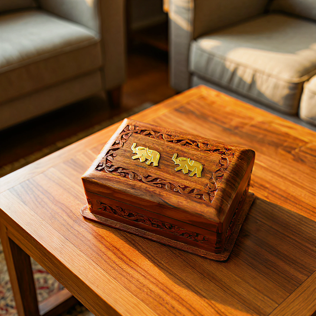 2 Elephant brass Hidden Lock Jewellery Box - Easterninspiration