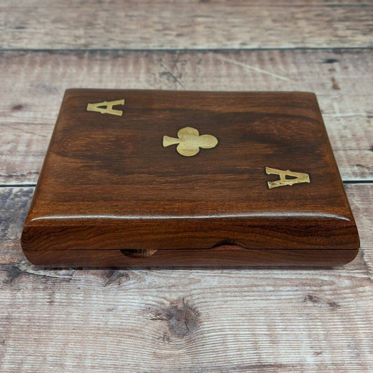 Double Playing Cards Wooden Holder With Ace Emblem