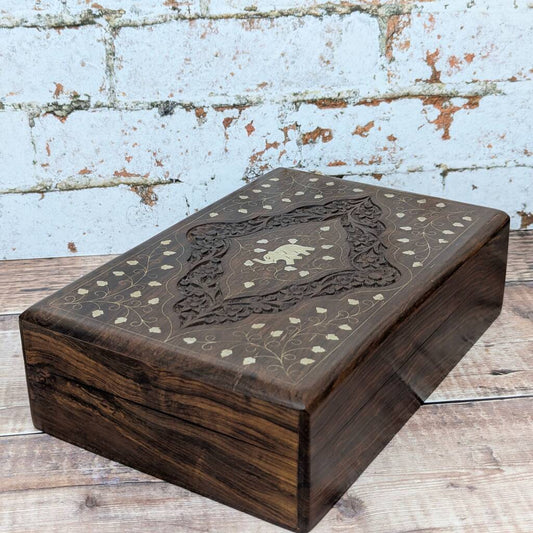 Inlaid  and Carved Elephant Jewellery Box