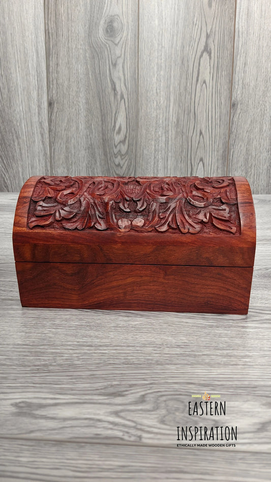 Wooden Floral thick Carved Jewellery Chest - Easterninspiration