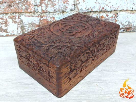 Carved Triquetra Floral Altar Box or small Jewellery box