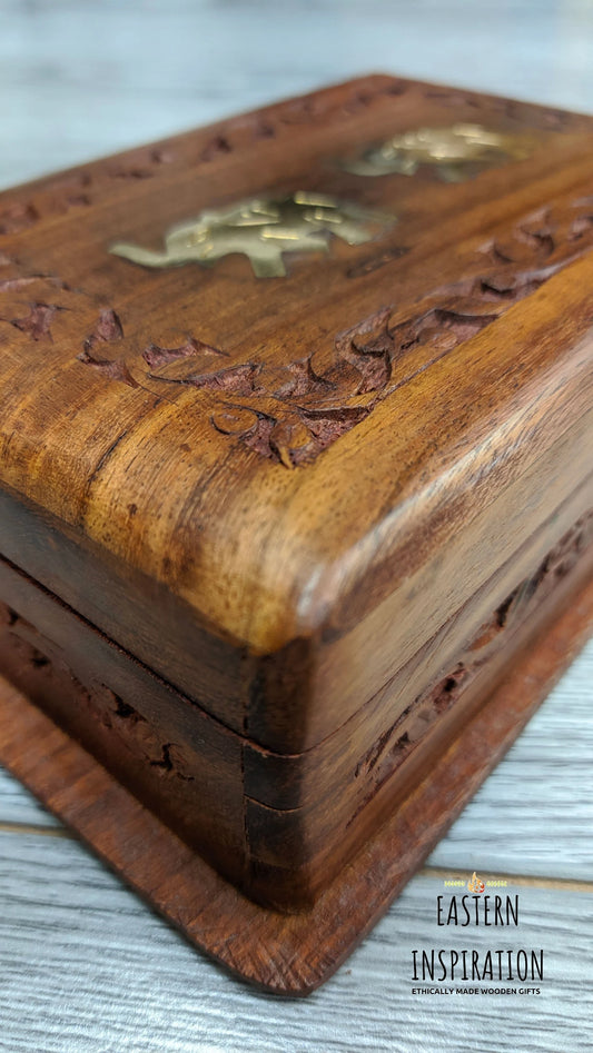 2 Elephant brass Hidden Lock Jewellery Box - Easterninspiration