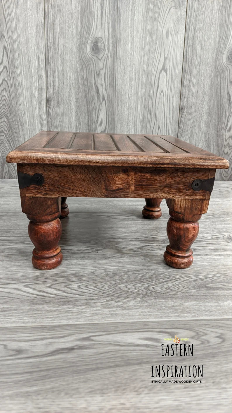 Black Brass Inlaid Low Plater Footstool - Easterninspiration