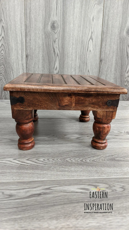 Black Brass Inlaid Low Plater Footstool - Easterninspiration