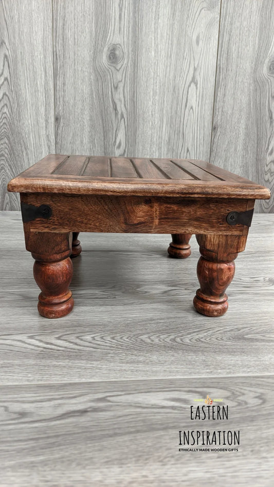 Black Brass Inlaid Low Plater Footstool - Easterninspiration