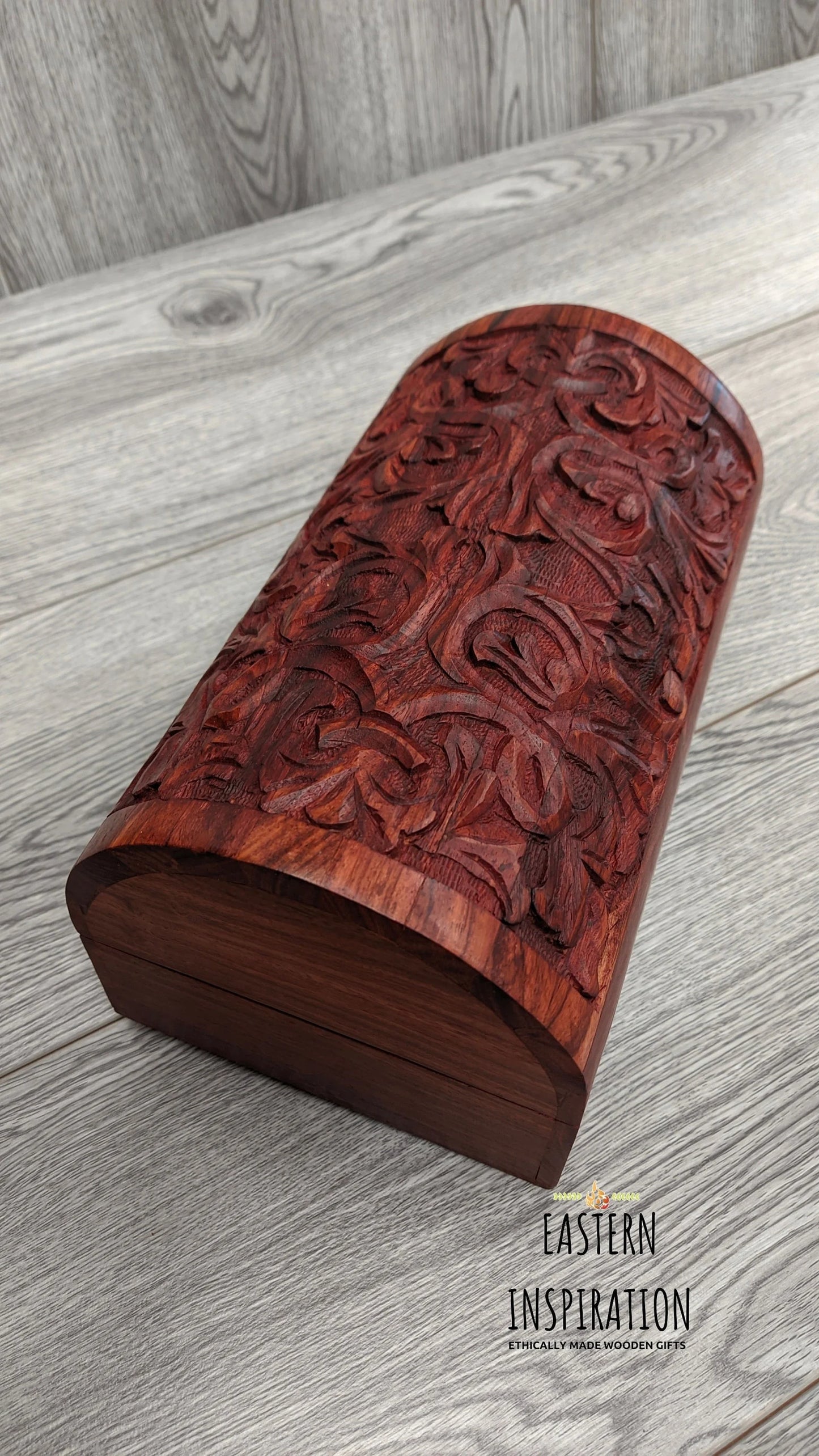 Wooden Floral thick Carved Jewellery Chest - Easterninspiration