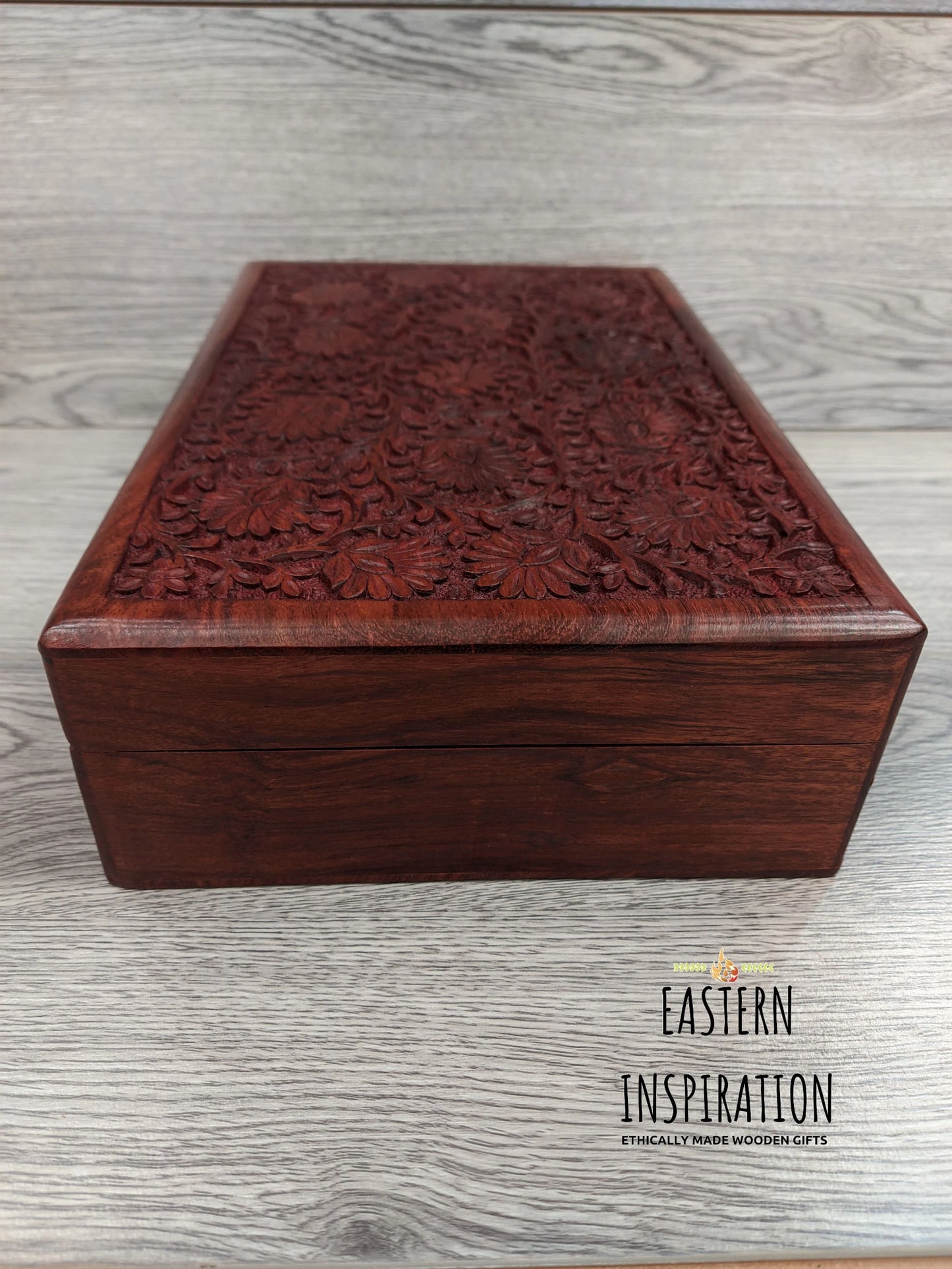 Carved Floral wooden Jewellery Box