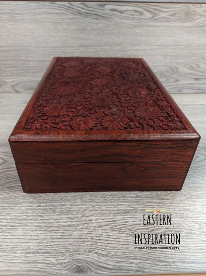 Carved Floral wooden Jewellery Box