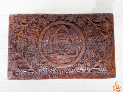 Carved Triquetra Floral Altar Box or small Jewellery box