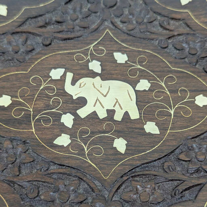 Inlaid  and Carved Elephant Jewellery Box