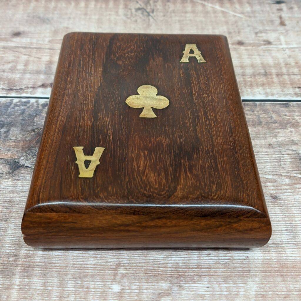 Double Playing Cards Wooden Holder With Ace Emblem