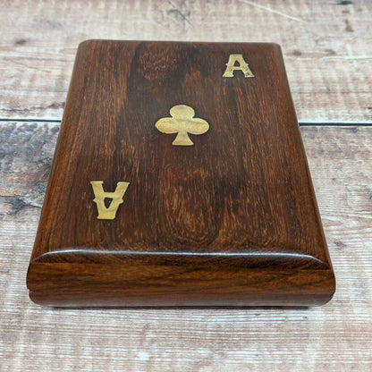 Double Playing Cards Wooden Holder With Ace Emblem