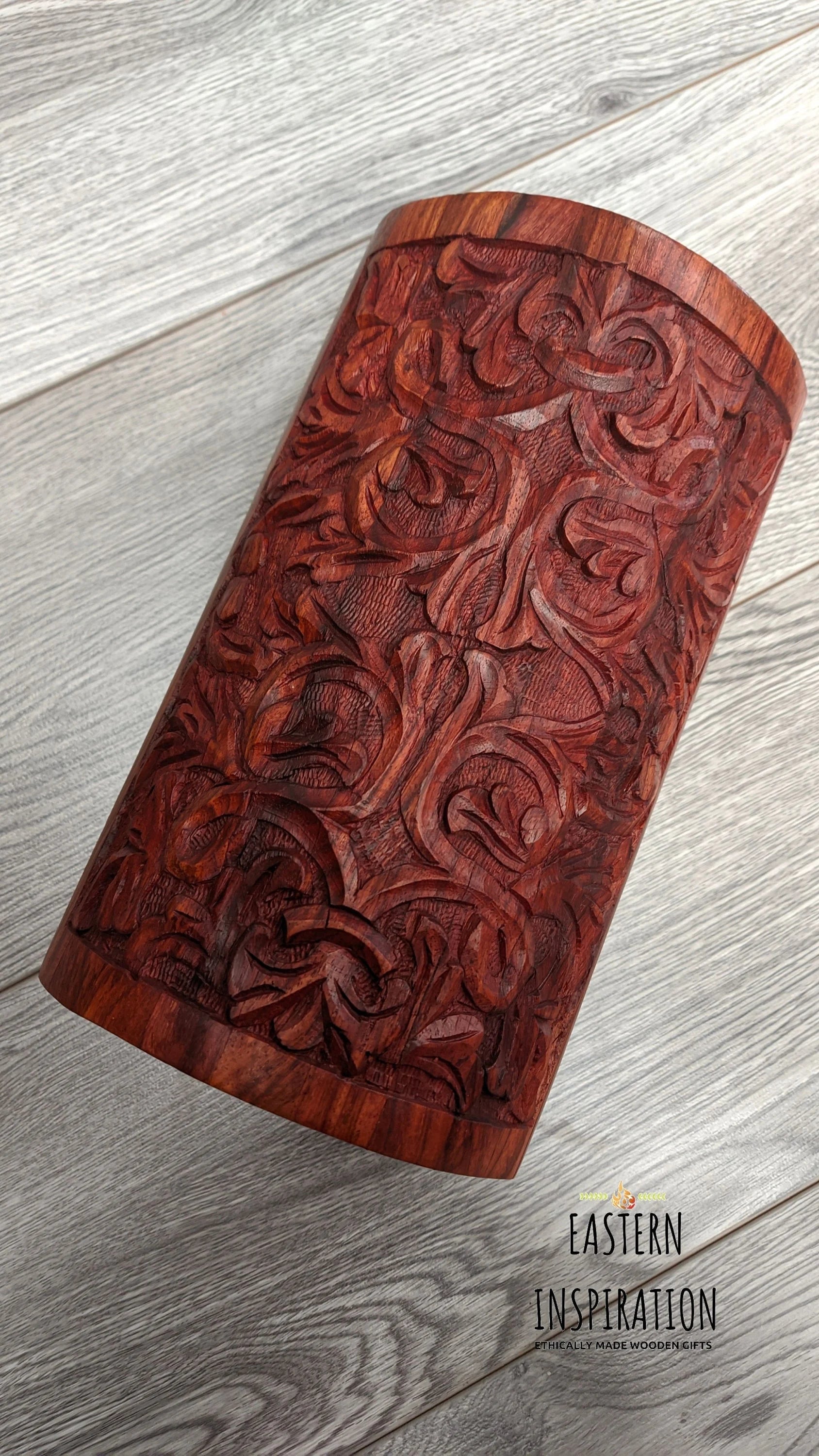 Wooden Floral thick Carved Jewellery Chest - Easterninspiration