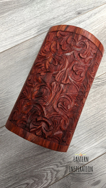 Wooden Floral thick Carved Jewellery Chest - Easterninspiration
