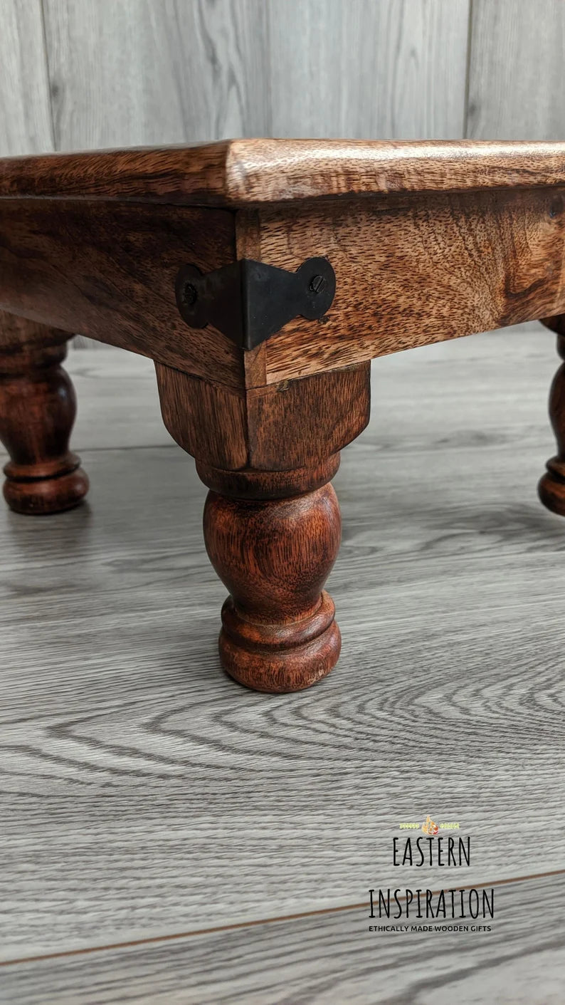 Black Brass Inlaid Low Plater Footstool - Easterninspiration