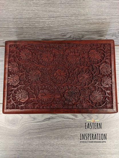 Carved Floral wooden Jewellery Box