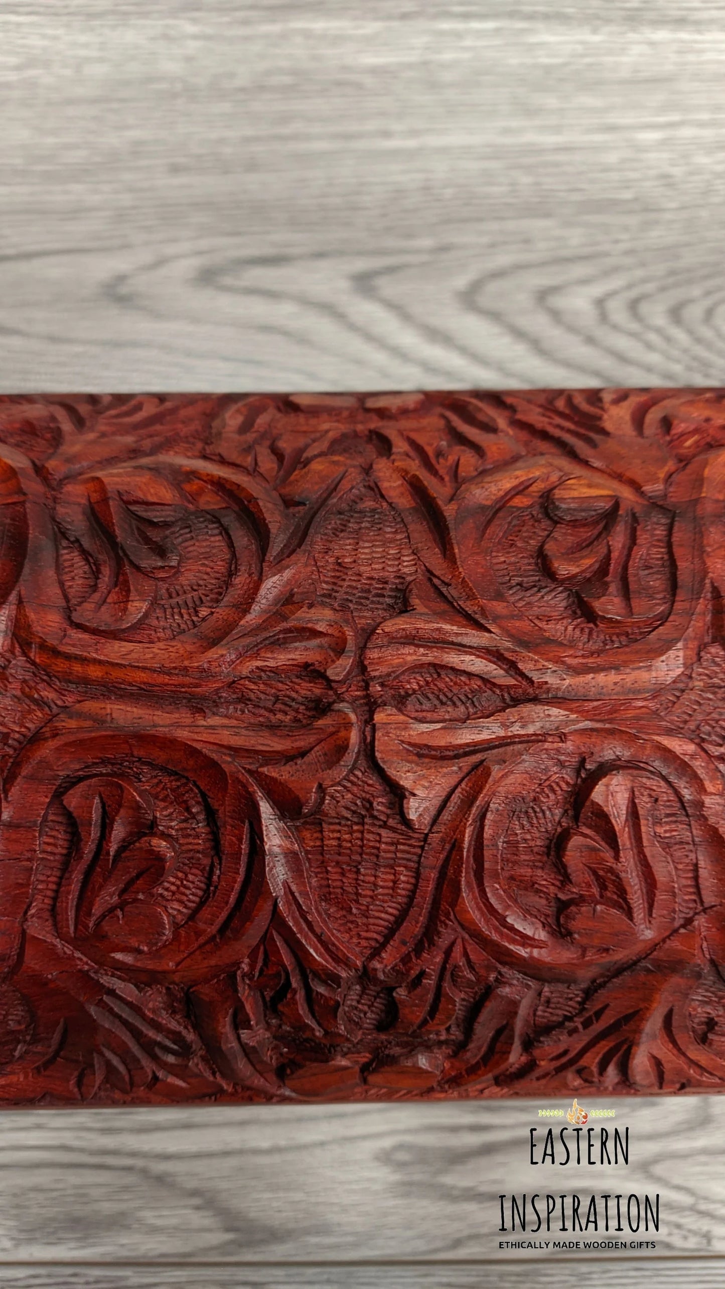 Wooden Floral thick Carved Jewellery Chest - Easterninspiration