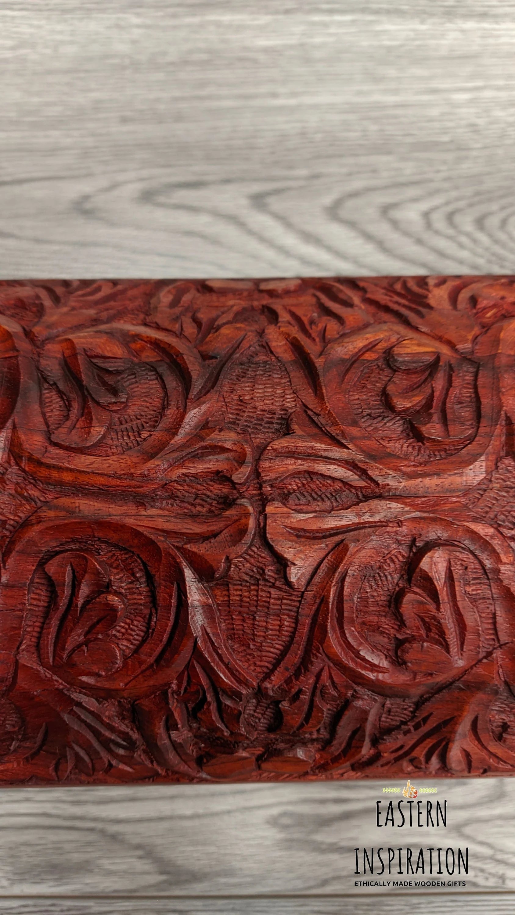 Wooden Floral thick Carved Jewellery Chest - Easterninspiration