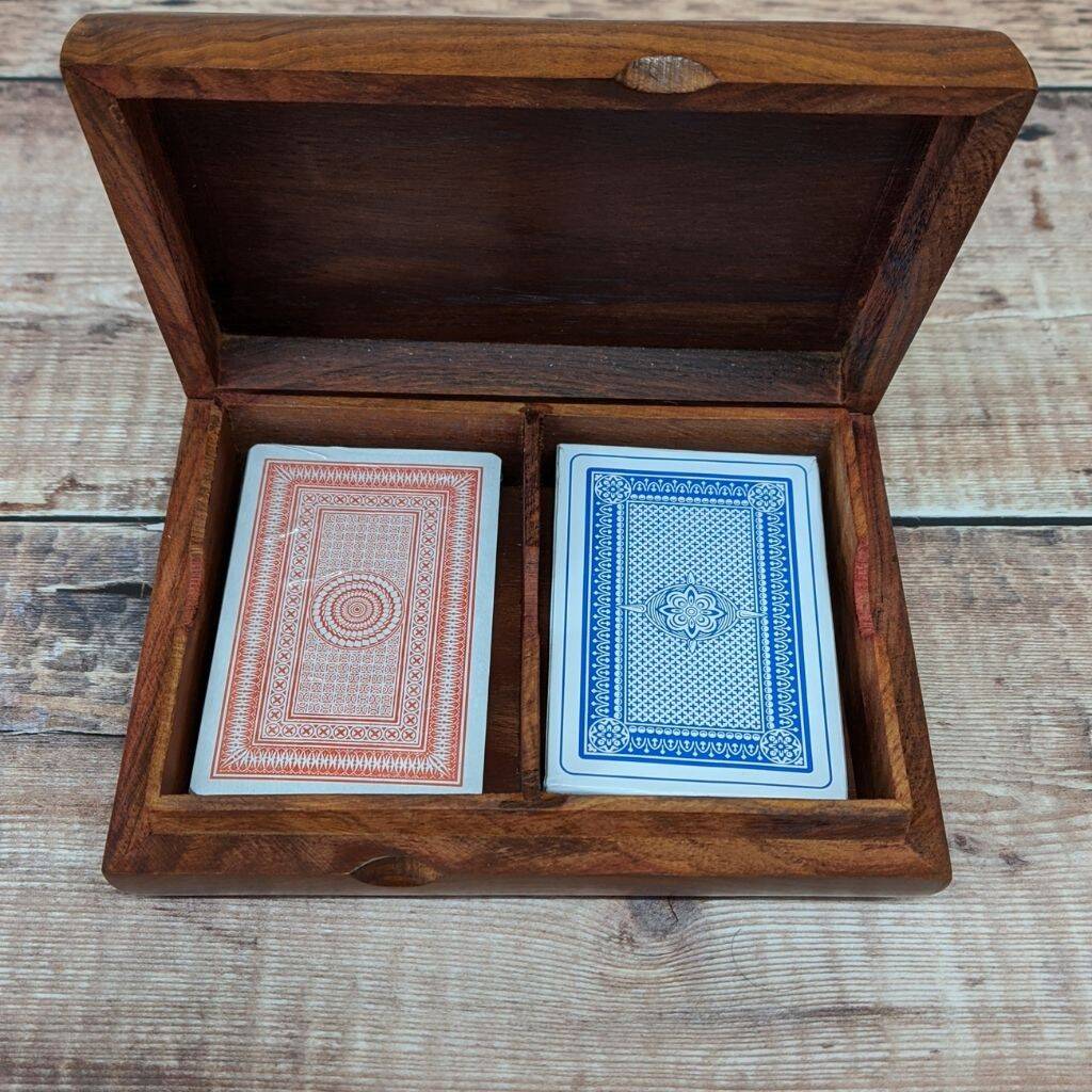Double Playing Cards Wooden Holder With Ace Emblem