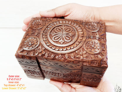 Wooden Jewellery Box With Secret Shelf - Easterninspiration