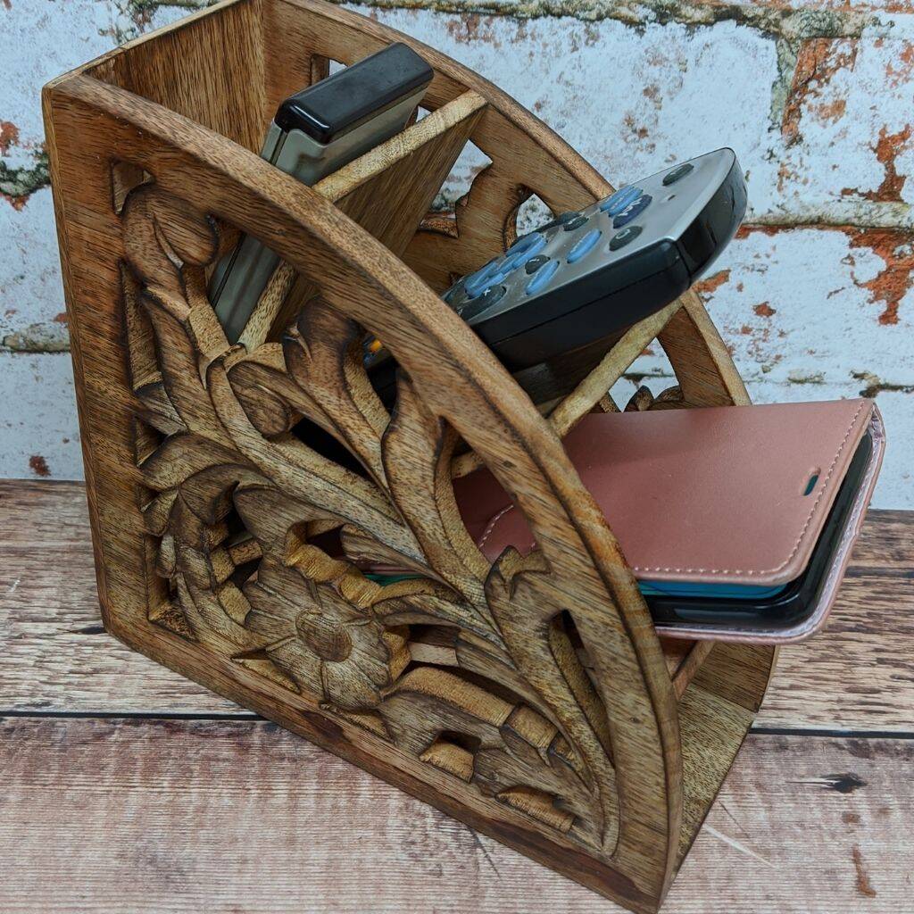 Light Rustic Mango cured fan shaped Remote control stand