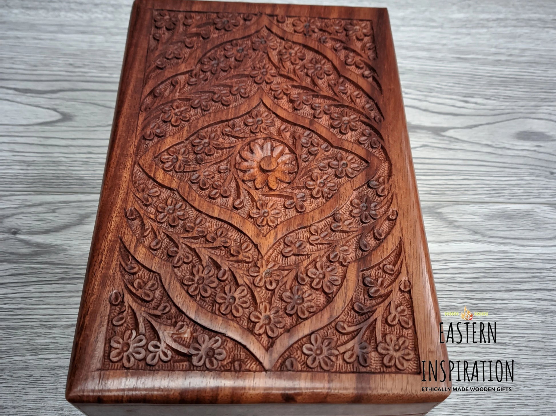 Floral Carved Jewellery Box Wave design - Easterninspiration
