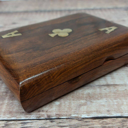 Double Playing Cards Wooden Holder With Ace Emblem