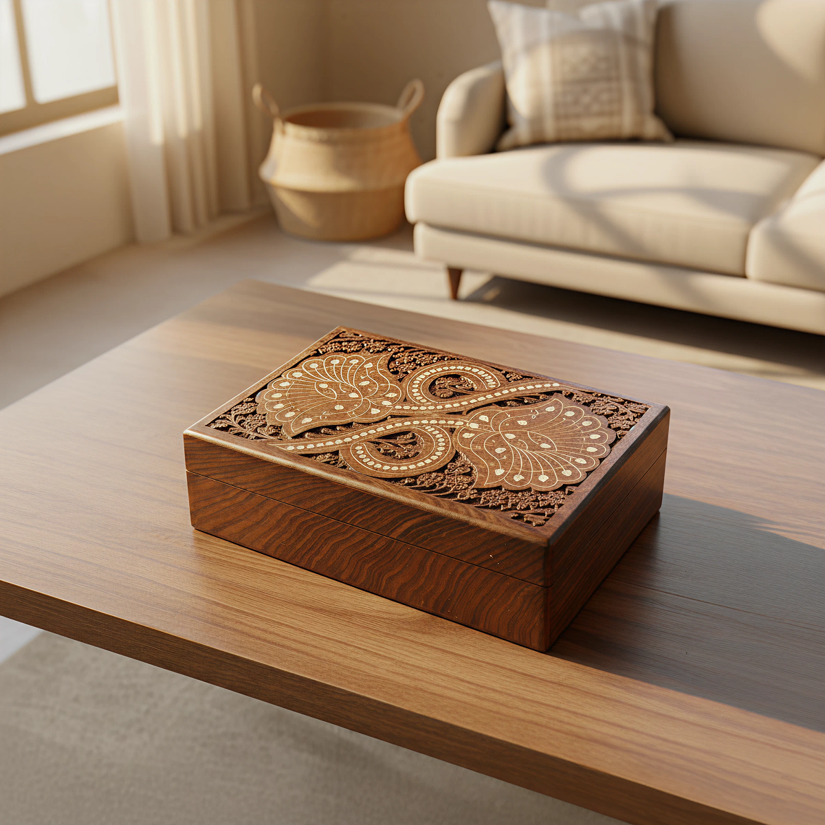 Beautifully needle carved floral Inlaid Jewellery Box - Easterninspiration