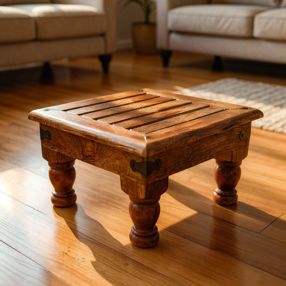 Black Brass Inlaid Low Plater Footstool - Easterninspiration