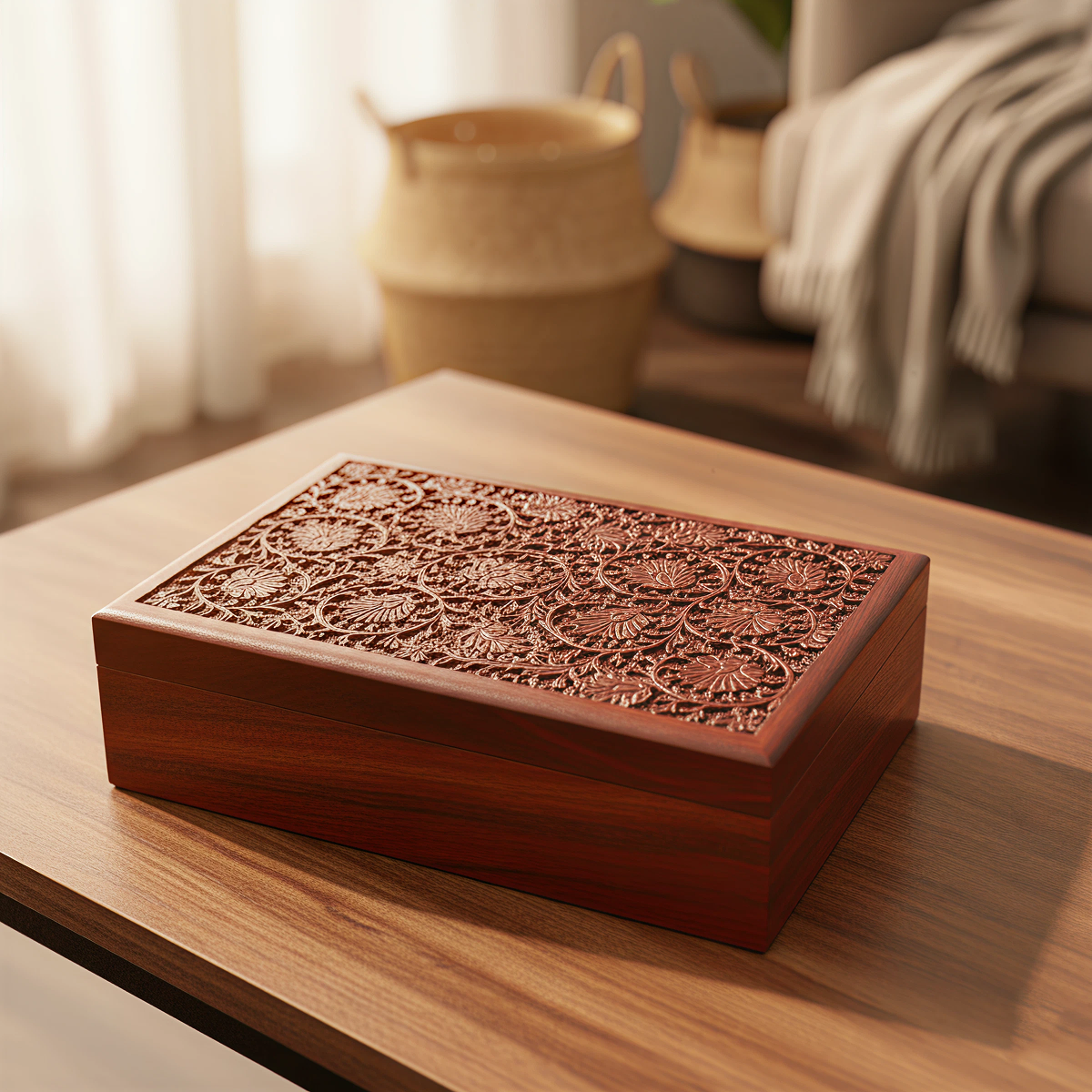 Carved Floral wooden Jewellery Box - Easterninspiration
