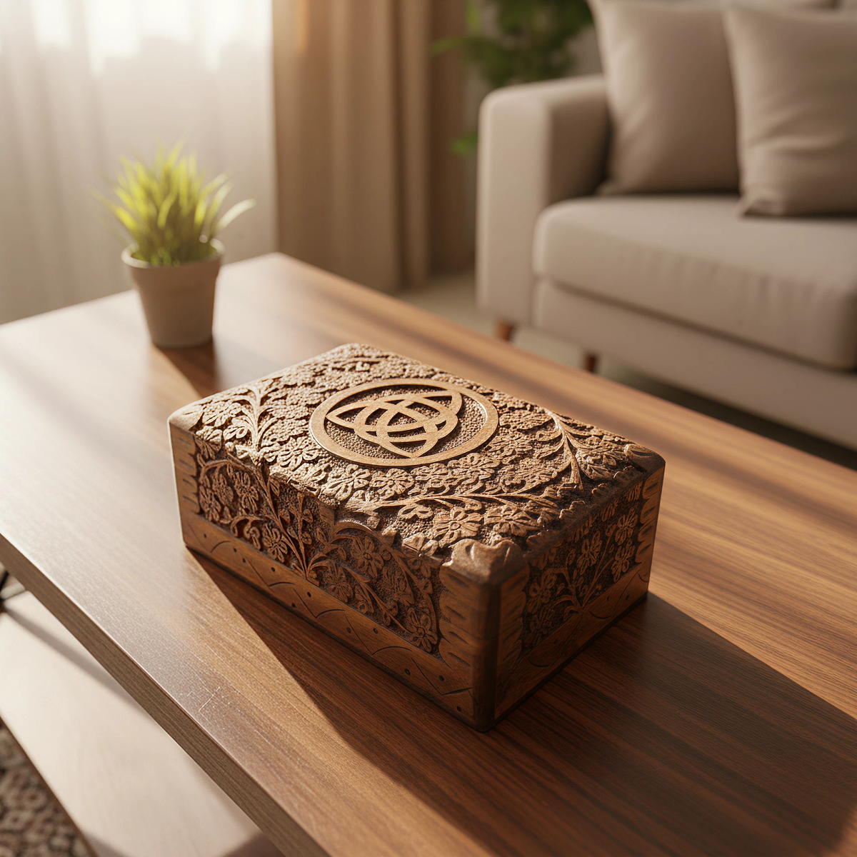 Carved Triquetra Floral Altar Box or small Jewellery box - Easterninspiration