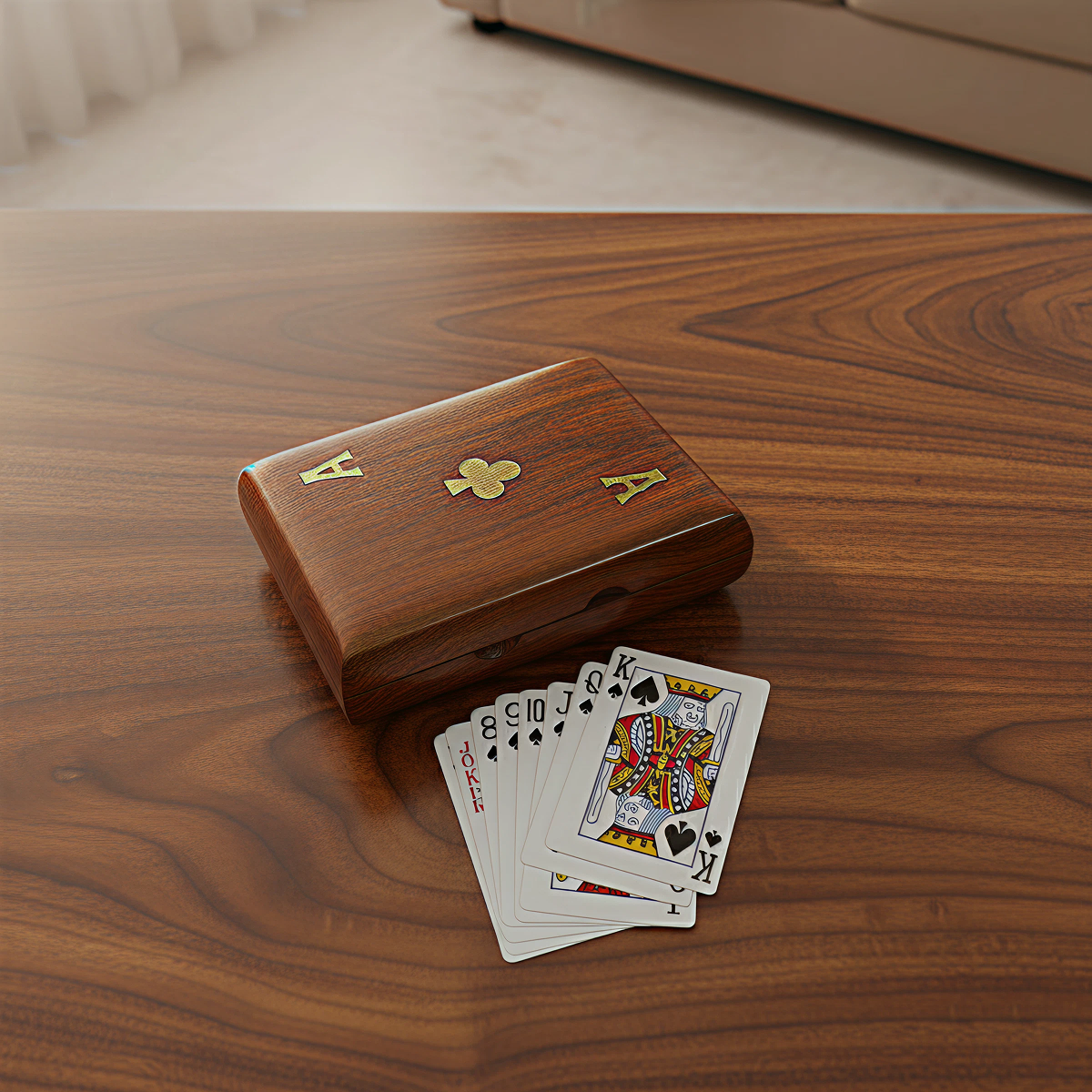 Double Playing Cards Wooden Holder With Ace Emblem - Easterninspiration