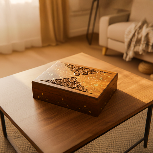 Floral Carved Inlaid Wedding Keepsake memento box - Easterninspiration