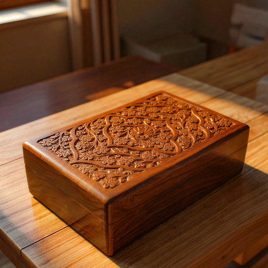Floral Carved Jewellery Box Wave design - Easterninspiration