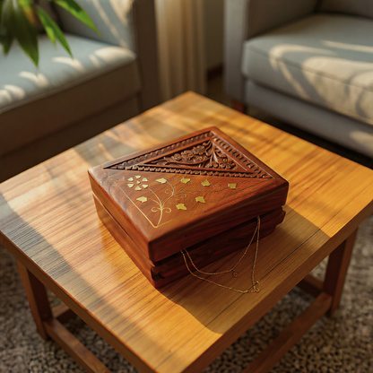 Floral Wooden small Jewellery Lock Box - Easterninspiration