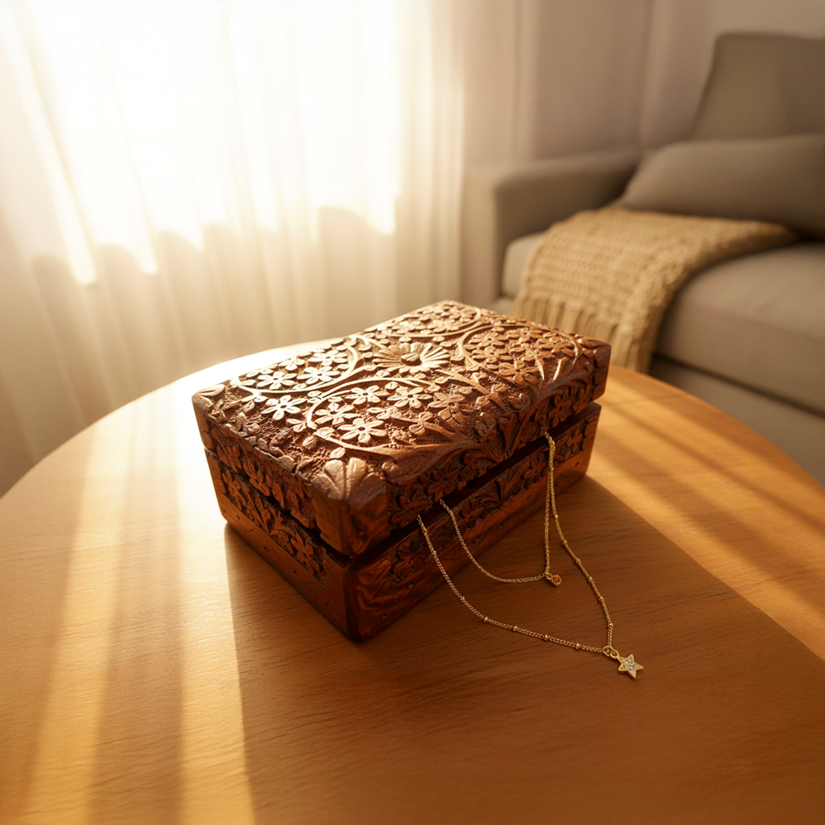 Intricate Fine Needle Carved  Jewellery Box - Easterninspiration