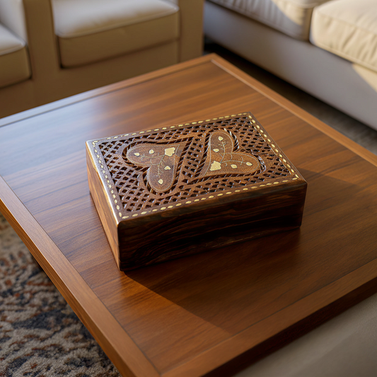 Jali Carved Wooden Heart Design Jewellery Box Perfect for your partner - Easterninspiration