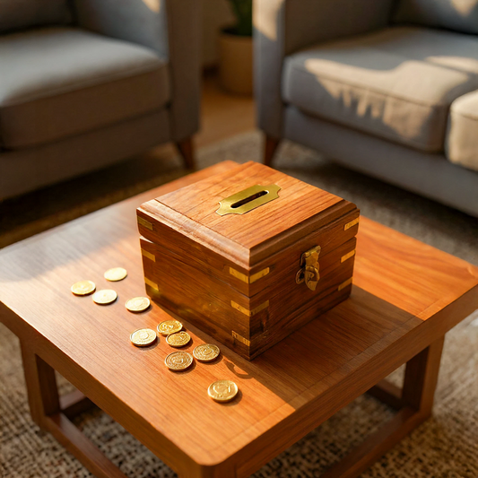 Money Box Piggy Bank Square plain Wooden great Rainy fund box - Easterninspiration